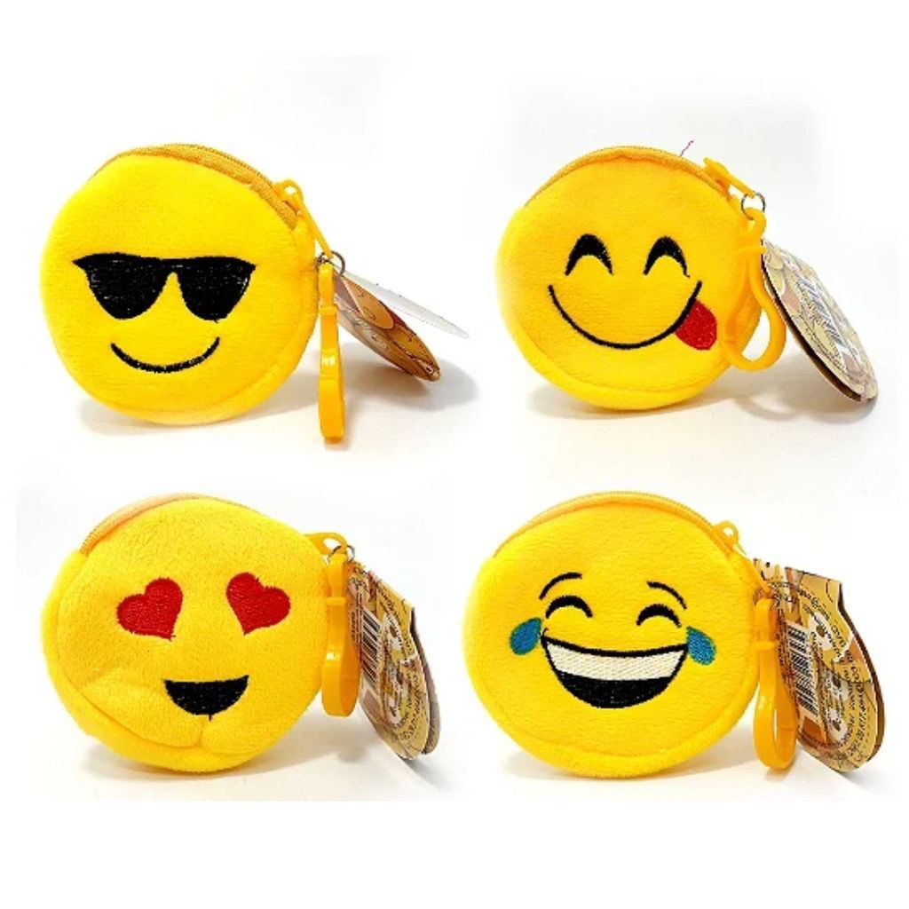 Kit 12 Porta Moeda com anilha de chaveiros Emoji bolsa de chaves 8cm