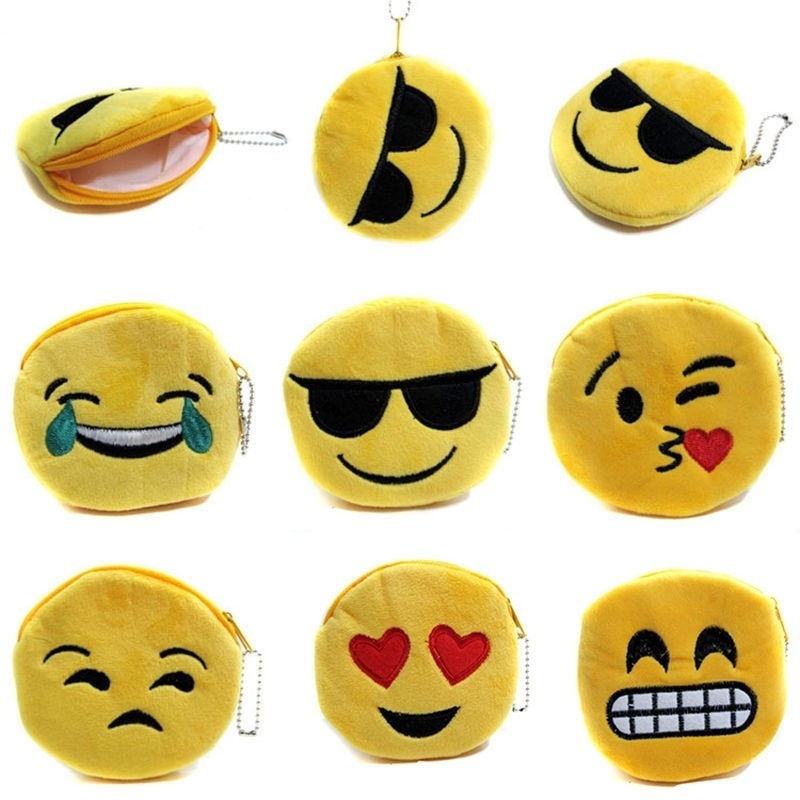 Kit 12 Porta Moeda com anilha de chaveiros Emoji bolsa de chaves 8cm