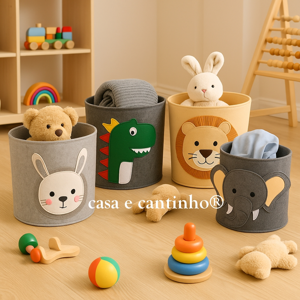 Cesta Infantil Organizador Feltro Decorativo Multiuso para Quarto Infantil e Bebê Roupa