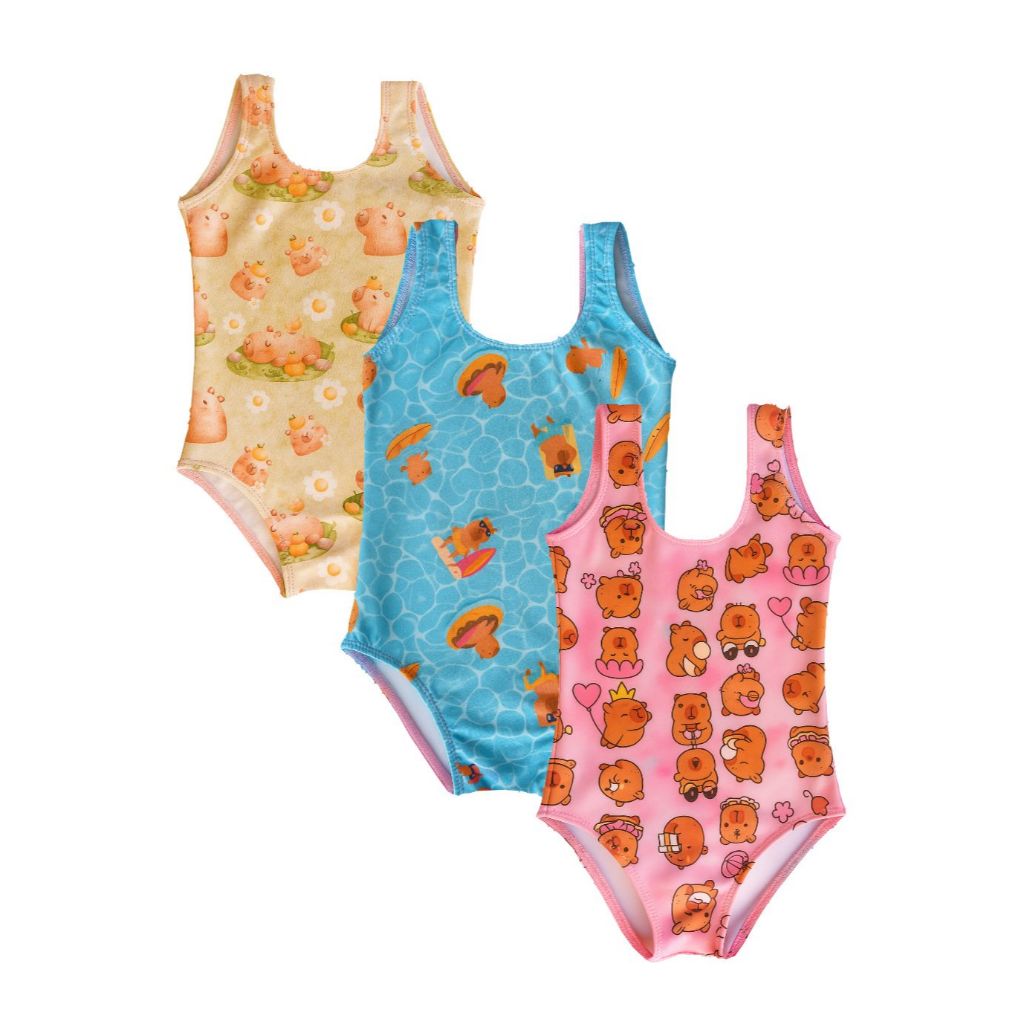 Body/Collant para banho ou dia a dia (Em Suplex) – Estampas de Capivara (Do 02 ao 16)