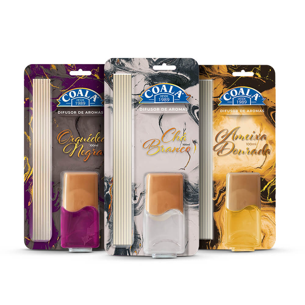 Kit 3 Difusores Coala – Chá Branco + Ameixa Dourada + Orquídea Negra