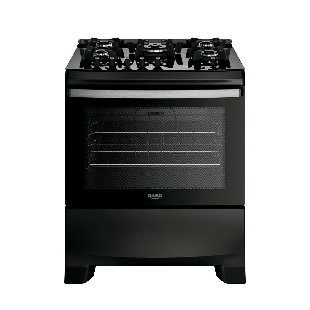 Fogão 5 Bocas Dako Supreme Black Glass Digital Bivolt