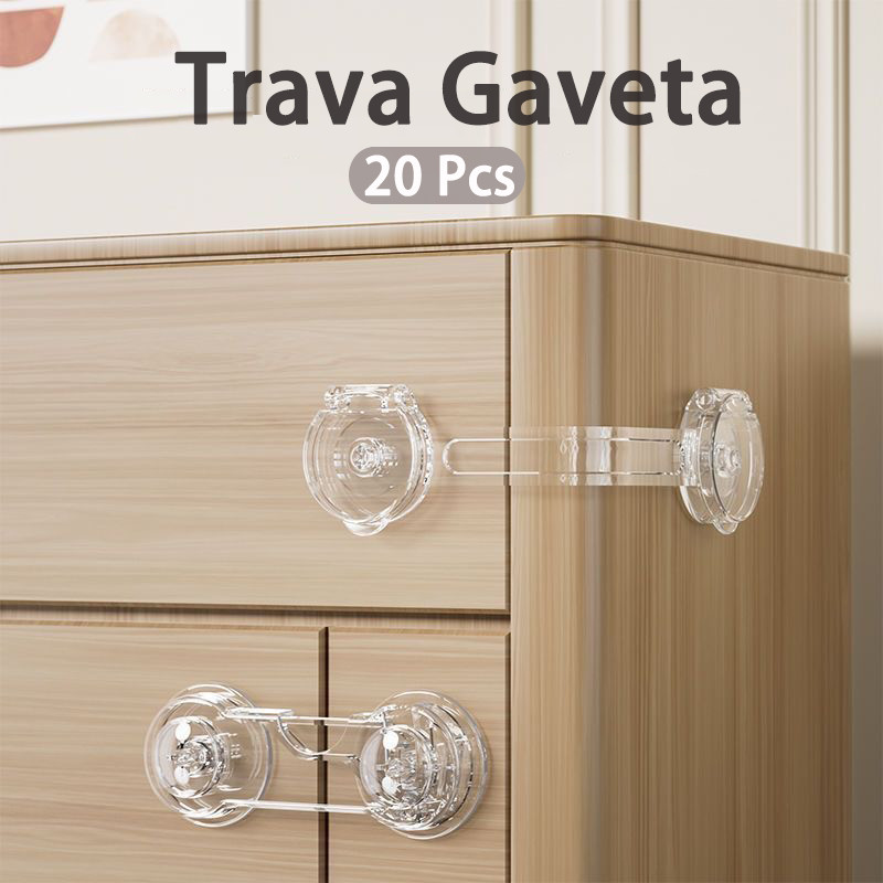 Kit 20 Und Trava Gaveta Armario Segurança Protetor Protecao Bebe Transparente