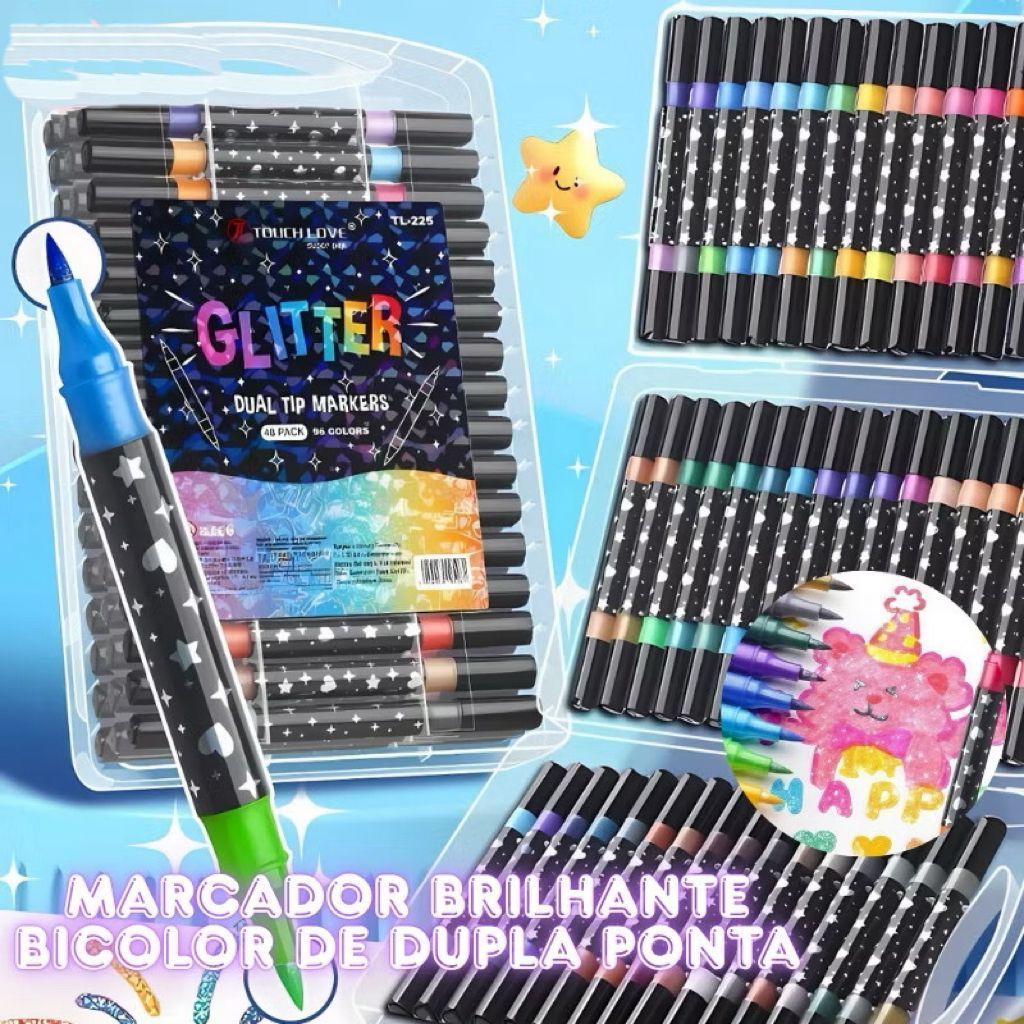 Marcador metálico 24/48/96 cores de glitter de cabeça dupla marcador de cabeça dupla brilhante kit c