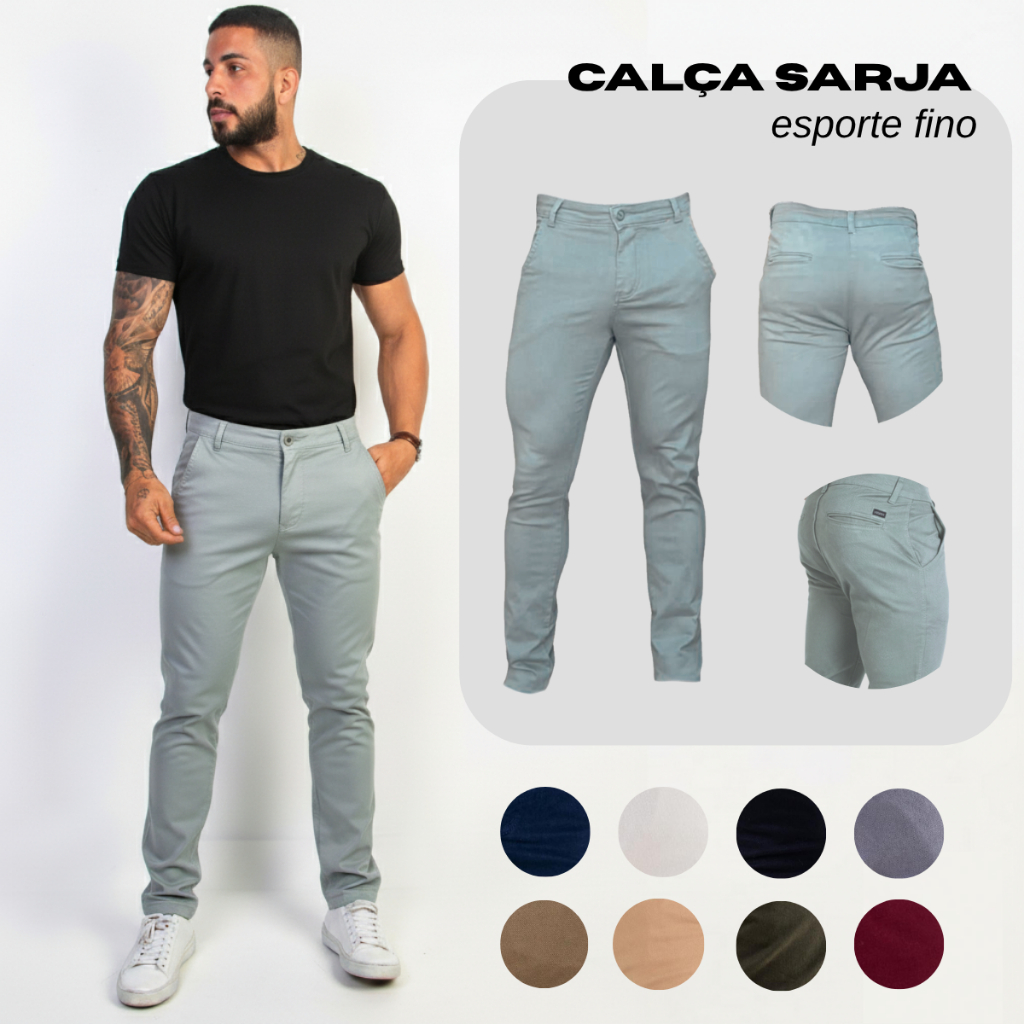 Calça Alfaiataria Masculina Sarja com Elastano Slim Fit