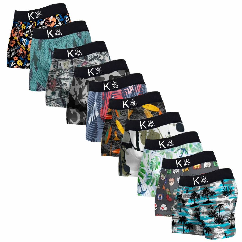 Kit 7 de cuecas box adulto COM FORRO ESTAMPAS VARIADAS (FOTOS ILUSTRATIVAS)