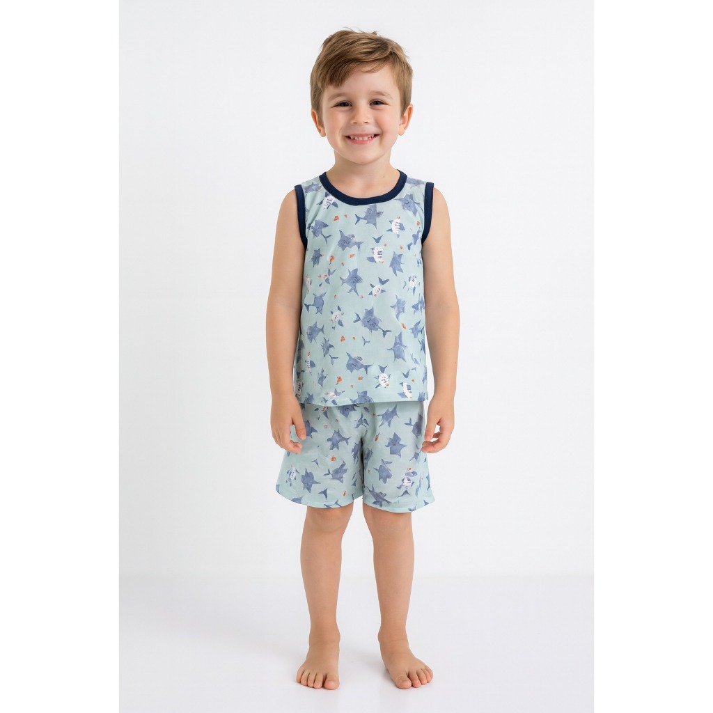Conjunto Infantil Pijama Regata e Short  masculino menino – Tecido Suede Macio