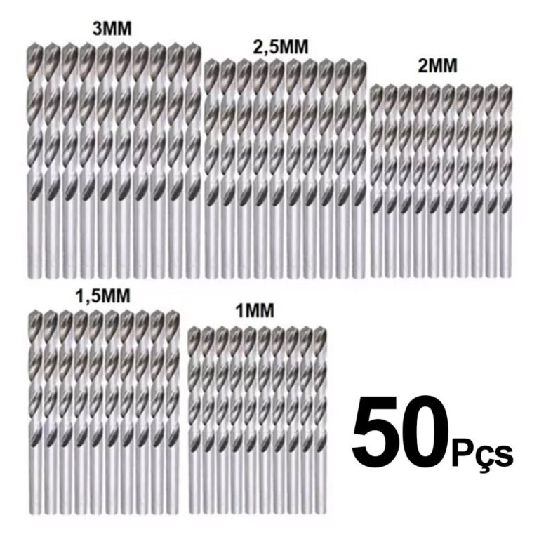 Jogo com 50 Brocas de Aço Rápido Lorben 1mm 1.5m