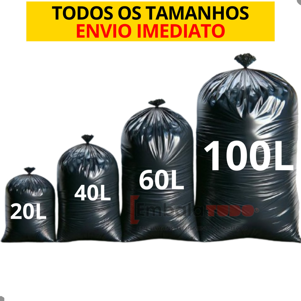 Saco de Lixo resistente com 100 unidades 20/40/60/100 Litros Preto direto da fábrica