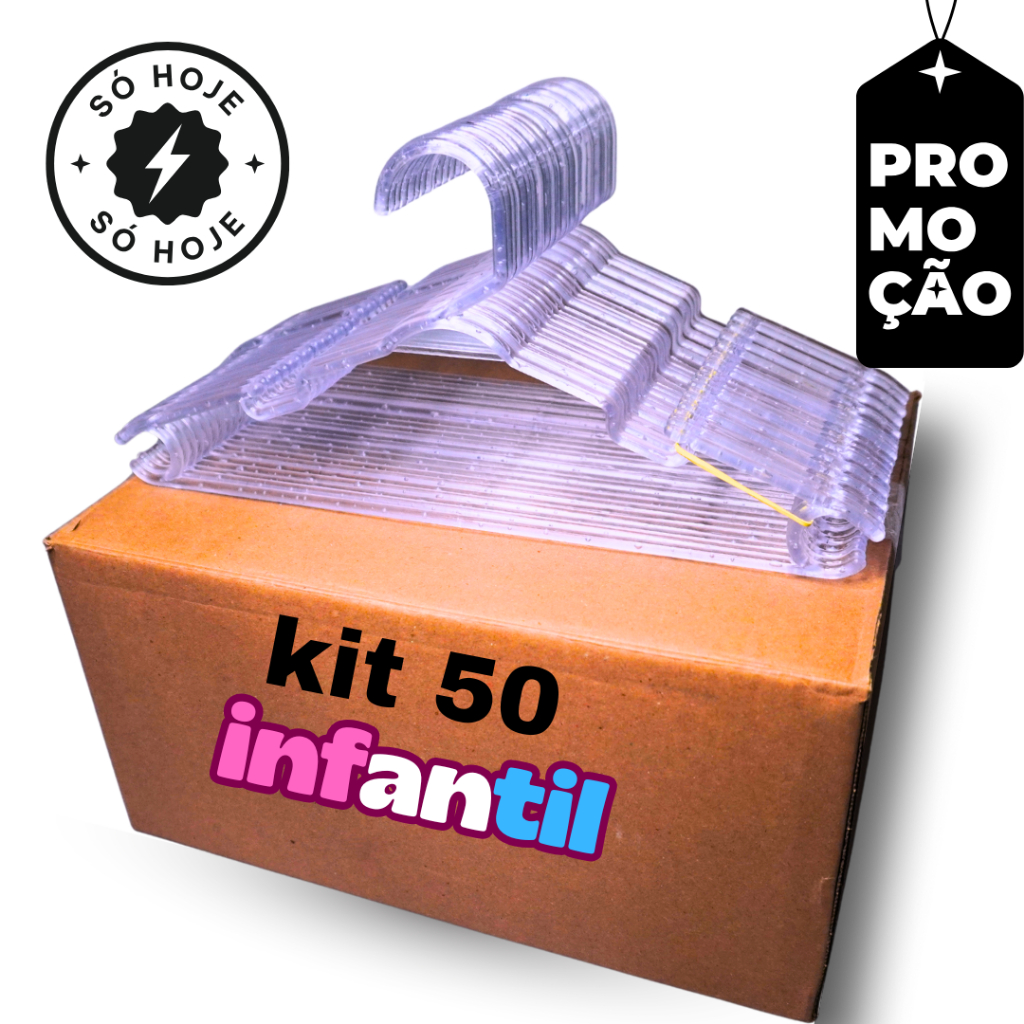 Cabide Reforçado Infantil Baby até 100 unidades  Rosa, Azul, Preto, Branco e acrílico.
