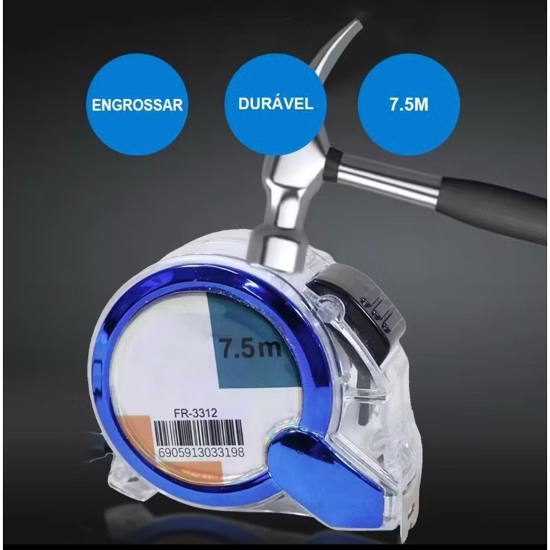 Trena De Aço Com Trava E Alça 7,5M*25MM / 5m * 25mm Durável—-NEW