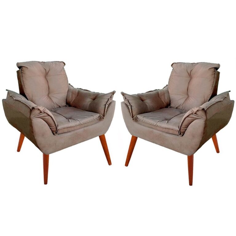 Kit 2 Poltronas Cadeira Estofada com Pés de Madei