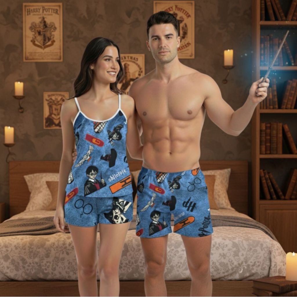 Kit Pijama Casal Feminino Samba Canção Namorados Estampa