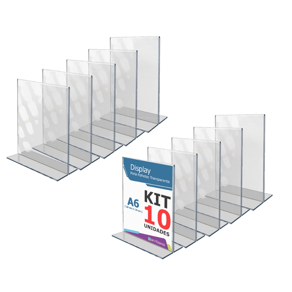 Display Acrilico T 10×15 A6 Balcão Mesa 10 Peças