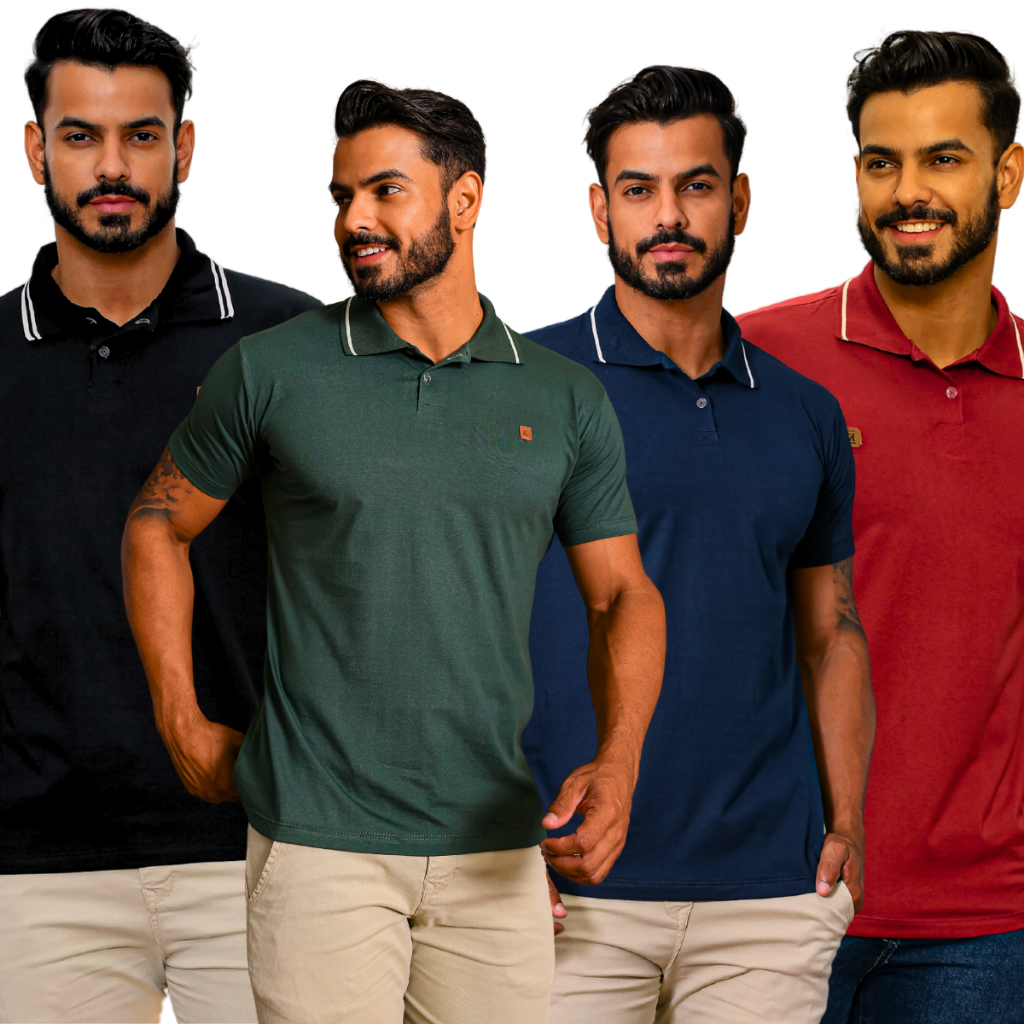 Kit 4 Camisetas Masculinas Algodão Camisa Polo Masculina Casual Uniforme Formal Qualidade Moderno