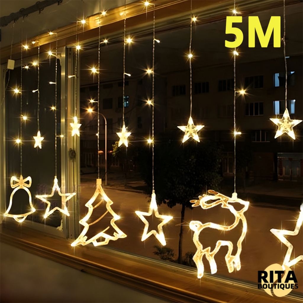 Decoração De Natal Pisca Pisca E Cascata 220V Cordão De Luzes LED Estrelas Cortinas De Luz Enfeites