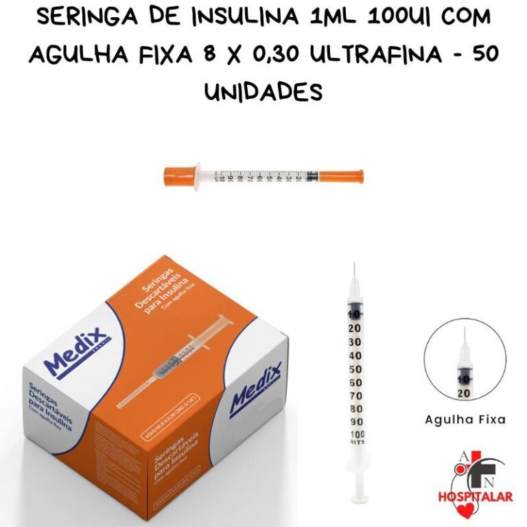 Seringa de Insulina 1ml 100UI com Agulha Fixa 8 x 