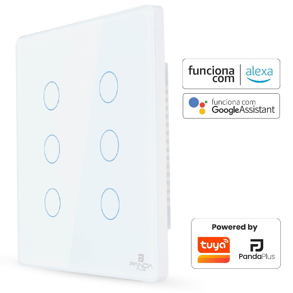 Interruptor Inteligente Touch Wifi 6 Botões Alexa Google Controle Voz Tuya App Panda Plus