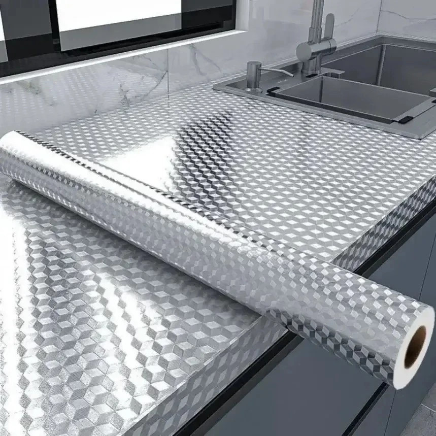 5 Metros Rolo Papel Adesivo De Alumínio 3D Impermeável Proteção Para Parede Moveis Cozinha Fogão top