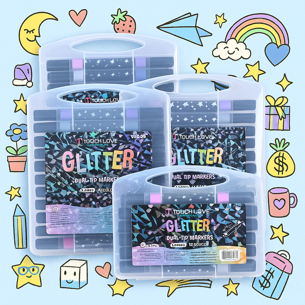 Marcador metálico 12/24/36/48/60 caneta de glitter de cabeça dupla marcador de cabeça dupla brilhant