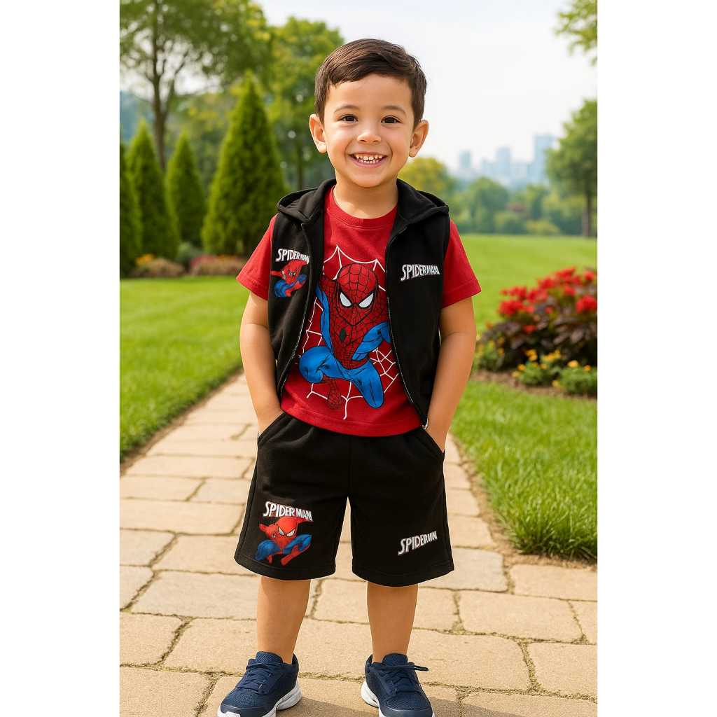 Kit 3 Peças Short+ Colete+ Blusa Infantil Masculino Personagem