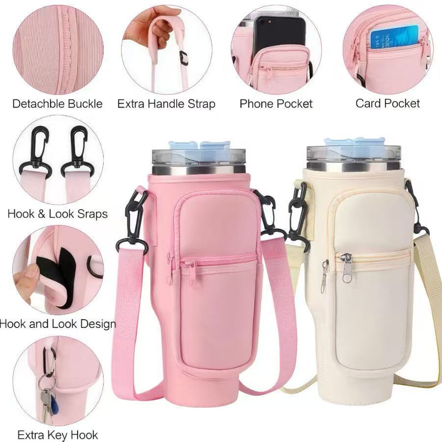 Bolsa Porta Garrafas De Água Compatível Com Copo 40oz 1,2 Litro Para Celular Chaveiro Com Alça De Om