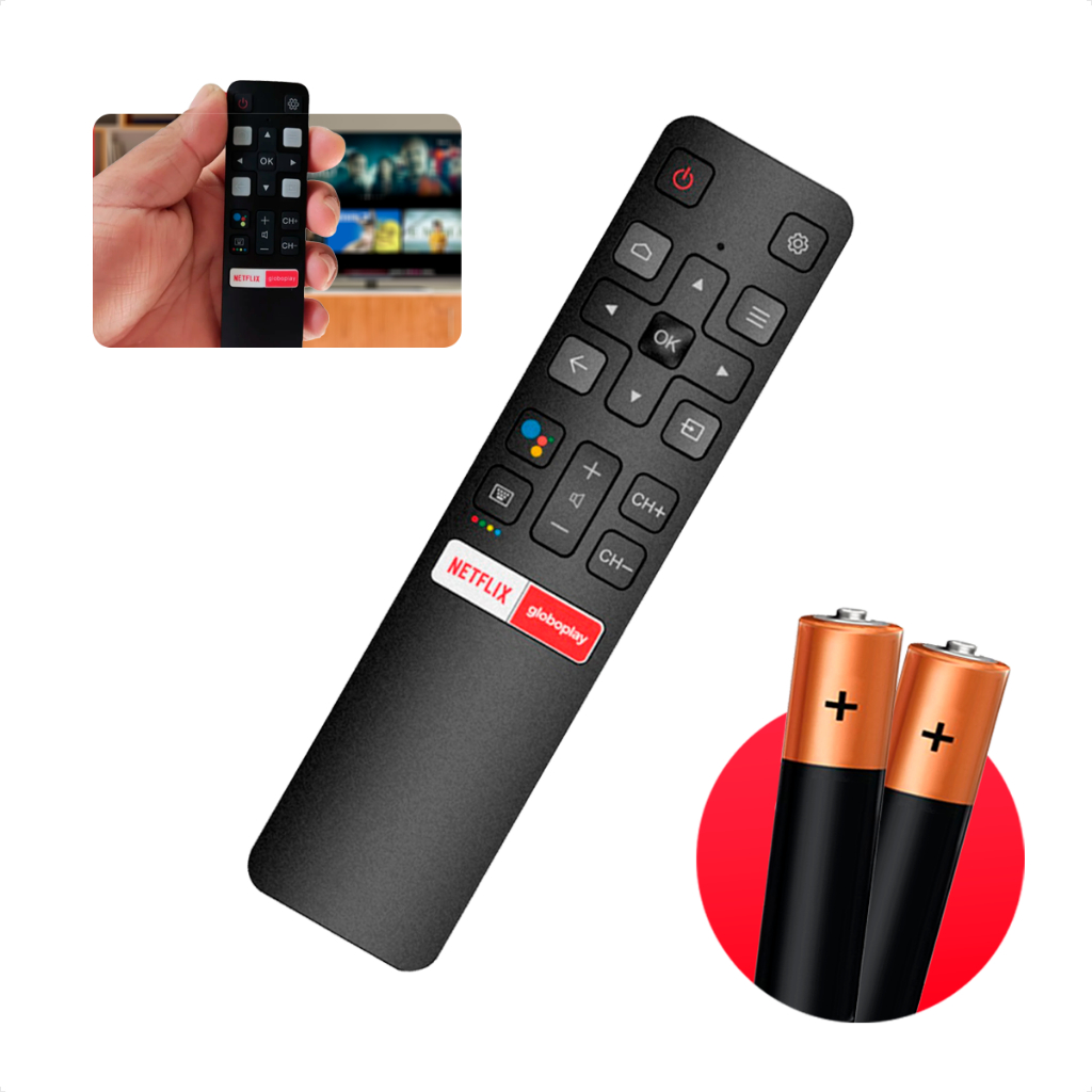Controle Remoto Para Tv Tcl Semp Smart Globoplay Netflix + 2 Pilhas