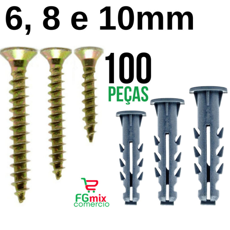 Kit Parafuso e Bucha 6 8 10mm Com Anel para 100 Pe