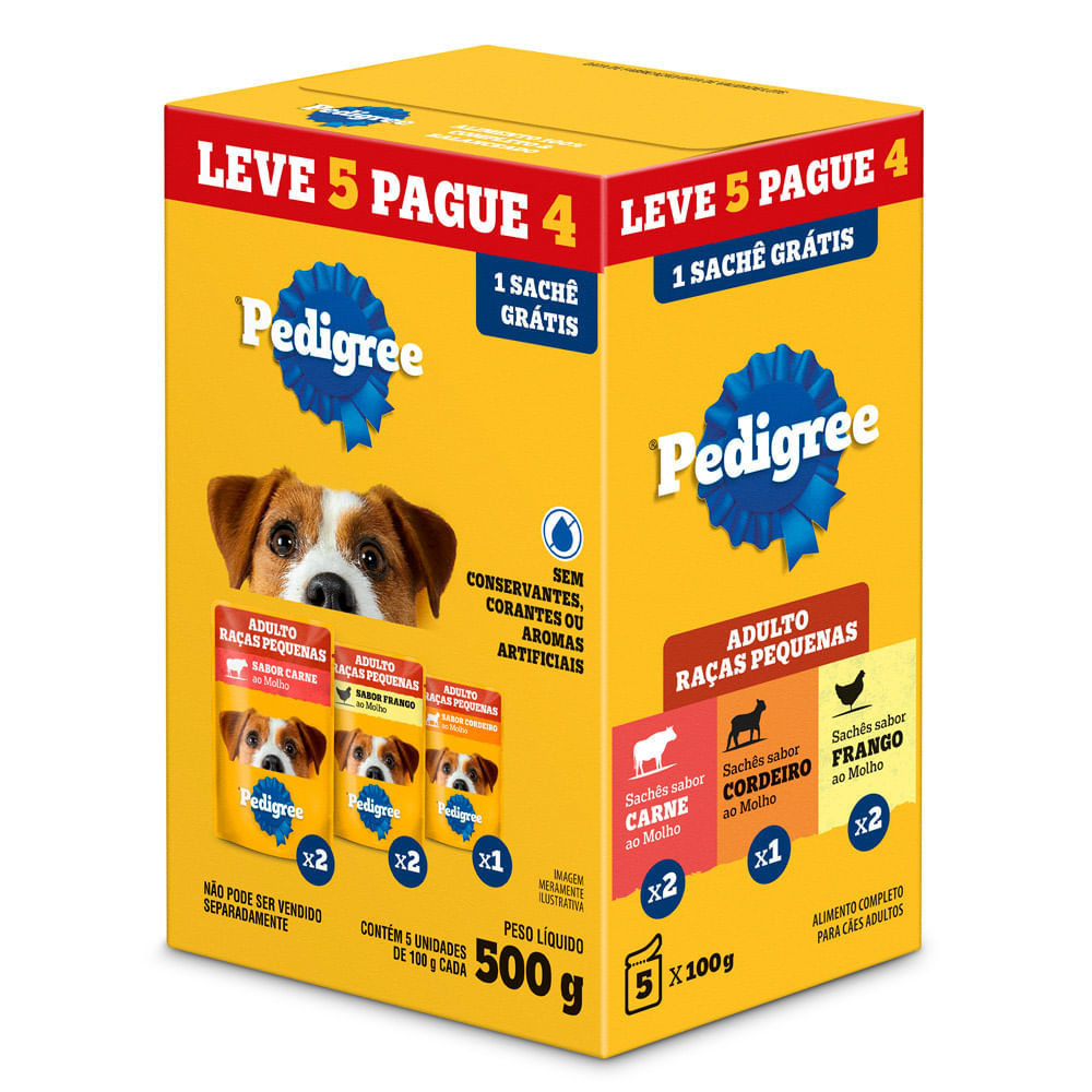 Ração Úmida para Cachorro Pedigree Sabor Carne Cordeiro e Frango 100g cada Leve 5 Pague 4