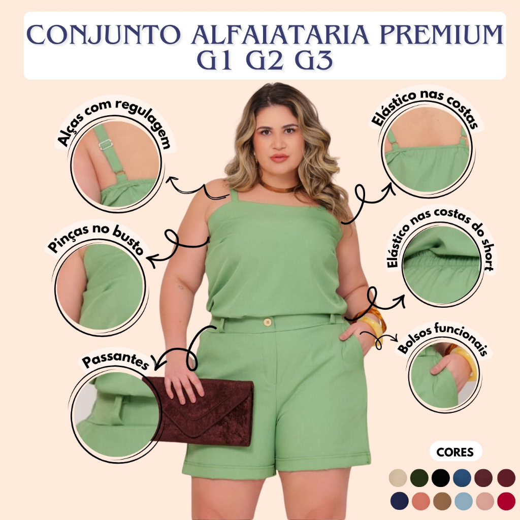 Conjunto Feminino Plus Size Elegante Regata e Short de Alfaiataria Premium