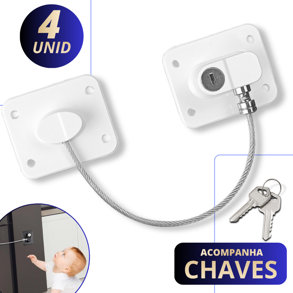 Kit 4 Travas De Segurança à Prova De Crianças Com Chaves Presente De Natal Para Gaveta Porta Armário