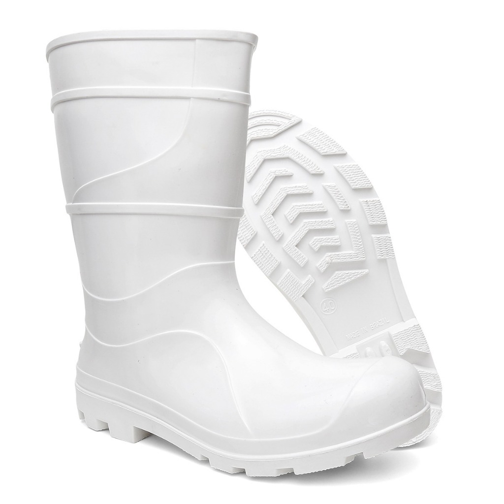Galocha Branca botina impermeável Bota de PVC Cartom com forro cano médio açougue chuva limpeza C.A