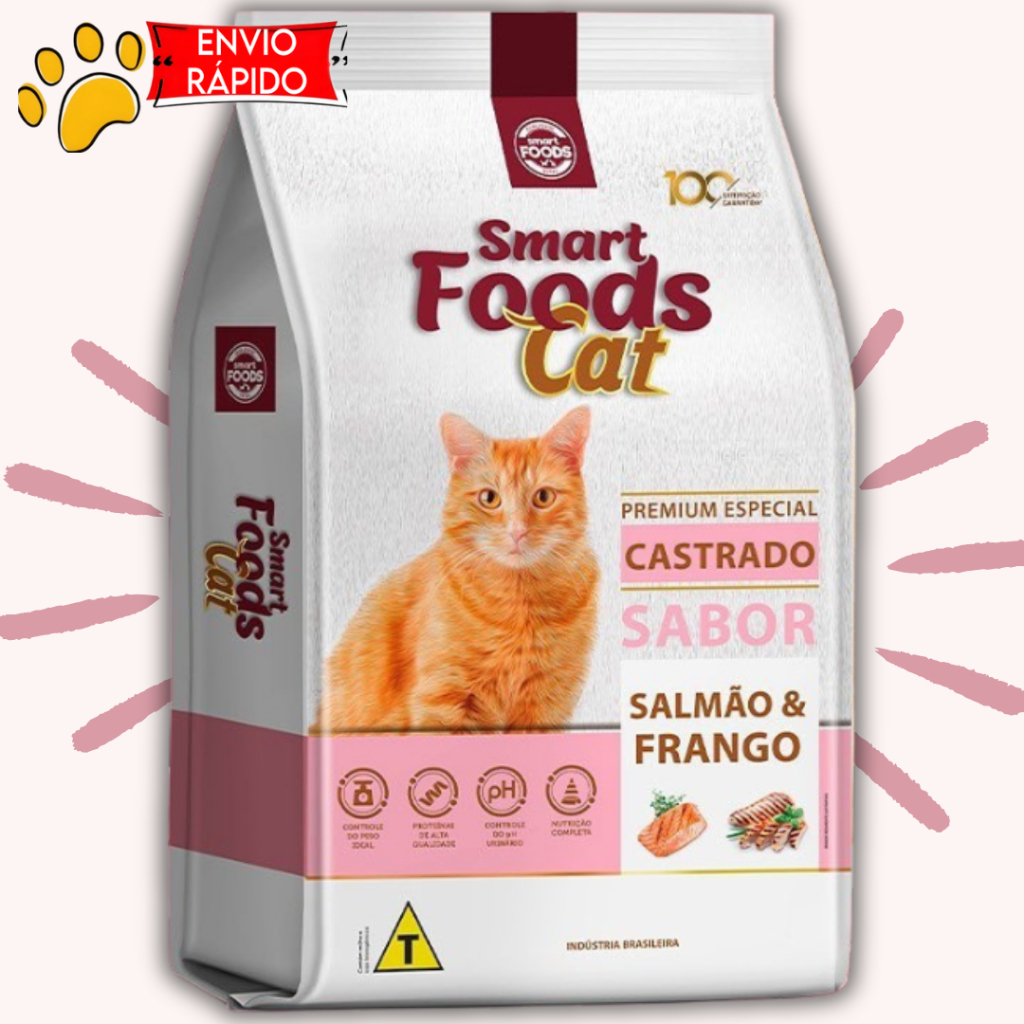 Ração smart foods cat para gatos castrados sabor salmão e frango 10.1kg- Envio Rapido