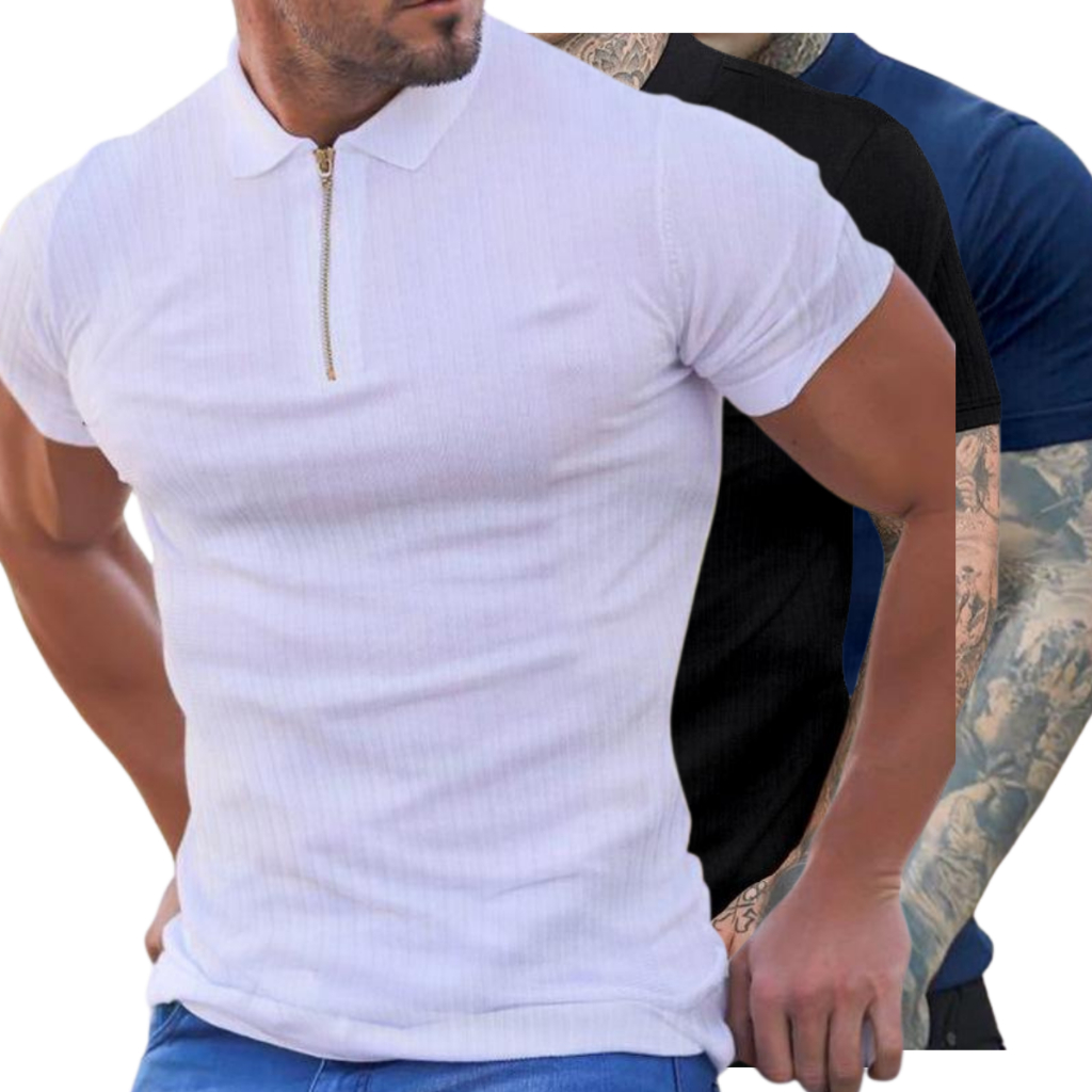 Kit 2 Camisa Camisetas Polo ziper Masculina Manga Curta Malha Canelada