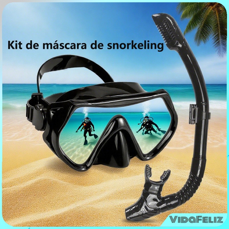 Conjunto De Máscara De Mergulho Antiembaçante E Snorkel , Óculos Com Saia De Silicone Para Adultos P