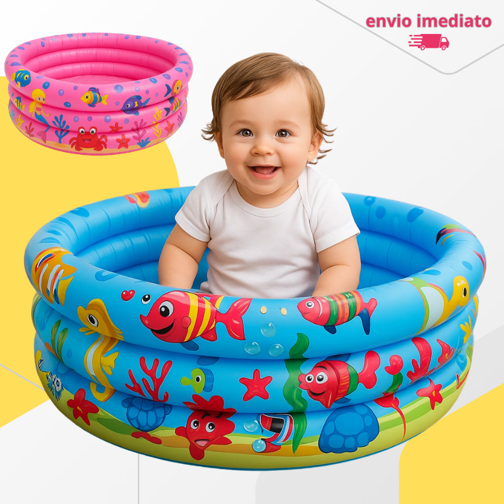 Piscina Infantil Inflável Redonda 3 Anéis Bebê Verão Menino Menina 40 Litros 60cm