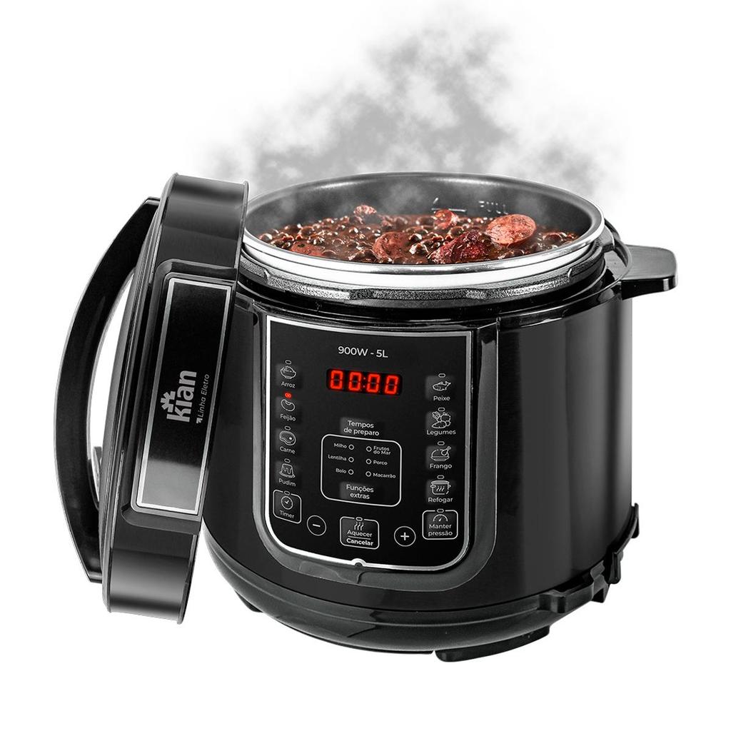 Panela de Pressão Elétrica com Display Digital 5L 900W Preta 110V – Kian