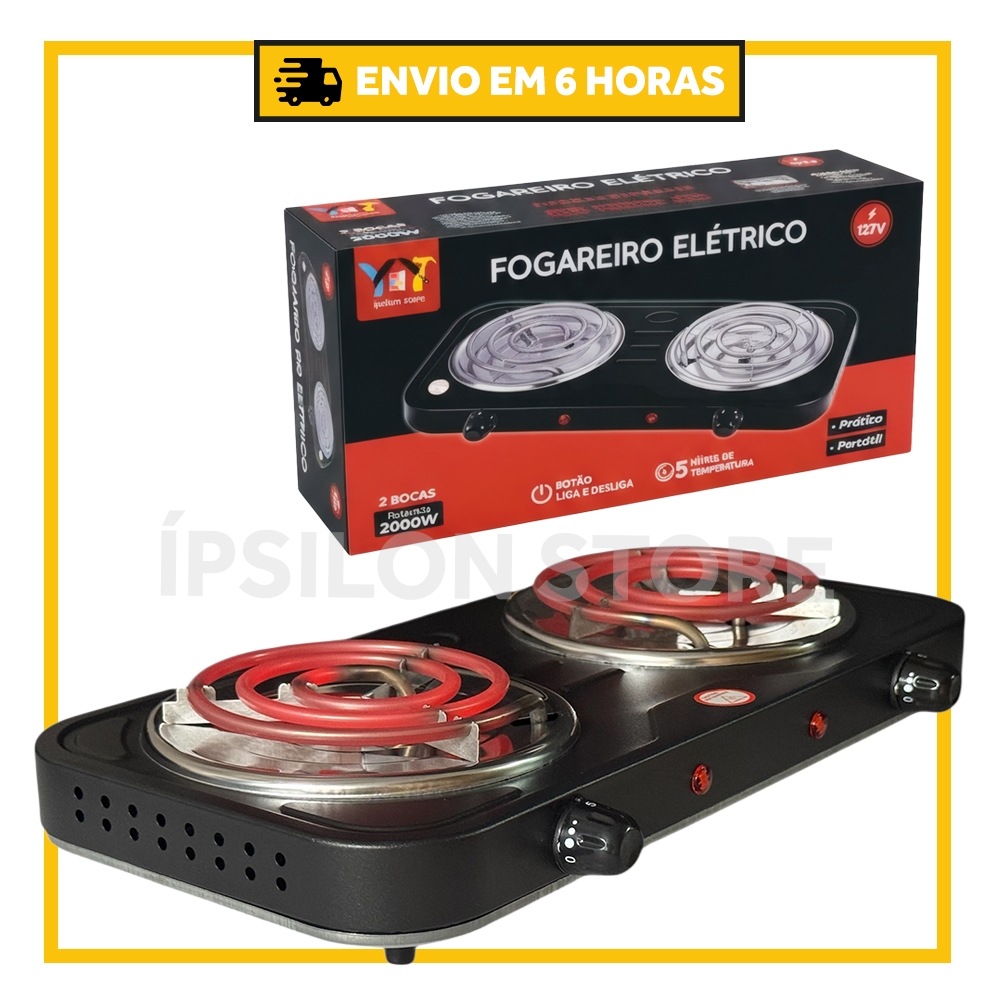 Fogareiro Elétrico 2 Bocas Portátil Camping Cooktop Cozinha 110v – 220v Viagem Premium