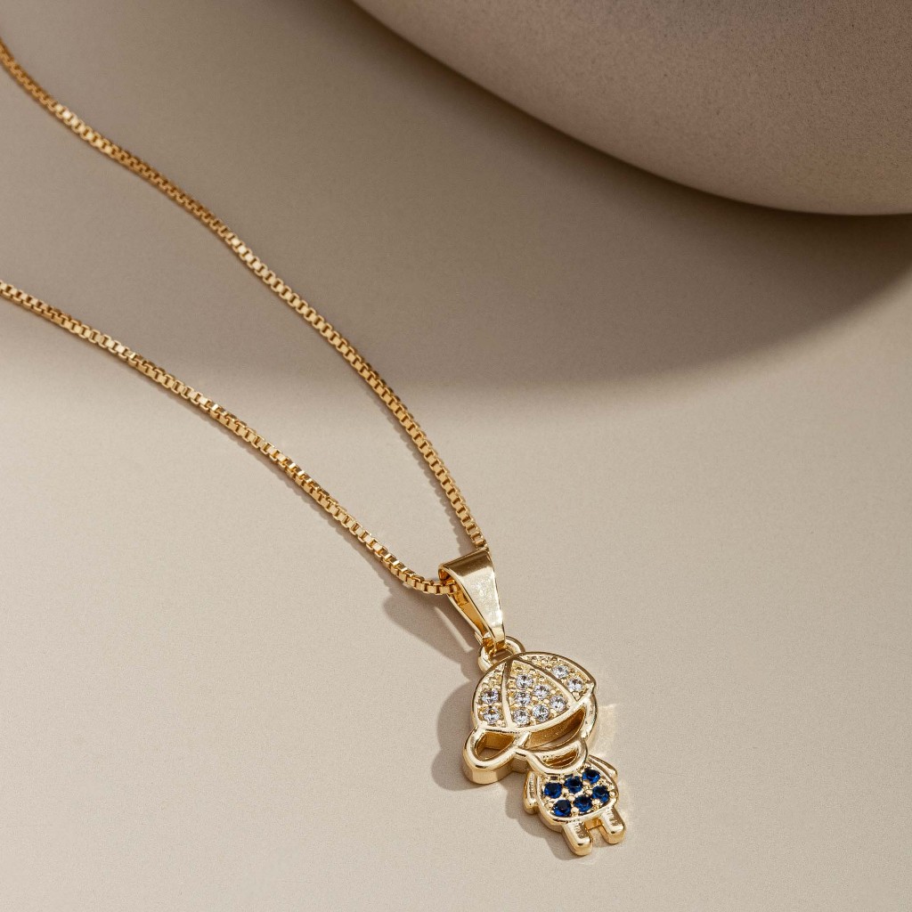 Colar Filhos Pingente Menino, Semijoia, Ouro 18K