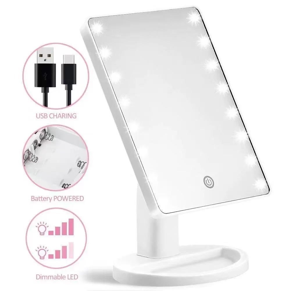 Espelho 16 Leds De Mesa Maquiagem Rotação Touch Screen Brilhoso Rotação 360. Horizontal e Vertical P