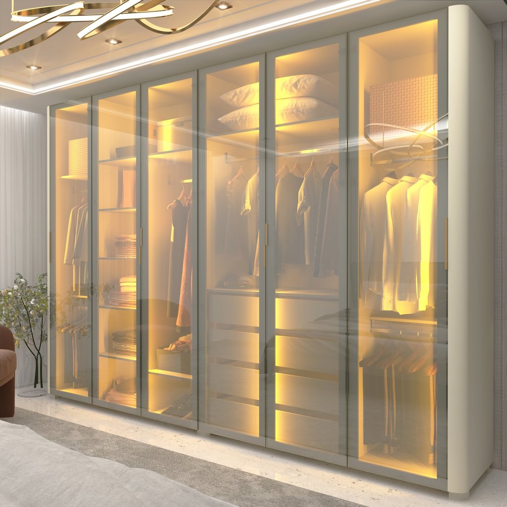 Guarda-roupa Casal 6 Portas com 6 Portas Reflecta com Pés com Led Innova 100% MDF Off White