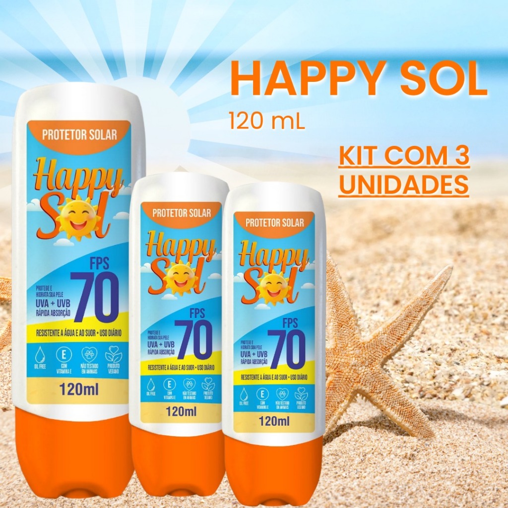 Kit 3 Protetor Solar 150ml, Fps 70 Facial e Corporal, Protege e hidrata sua pele