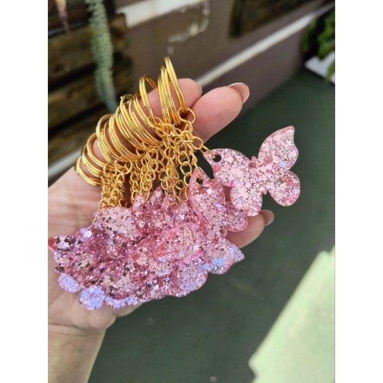 kit 10 Chaveiros borboleta resina rosa para lembra