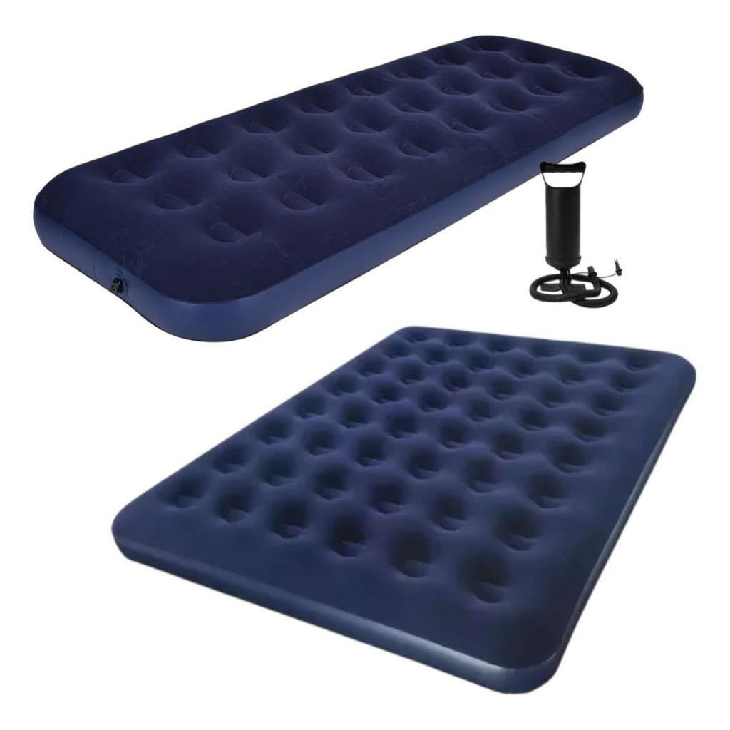 Kit Colchão Inflável Resistente 1 Solteiro + 1 Casal + Bomba de Ar Manual Camping Praia Masterchair