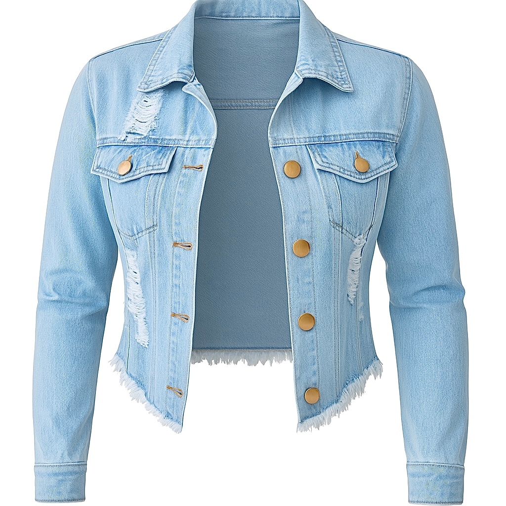 Jaqueta Jeans Feminina Denim Manga Longa Cores Desfiada Linha Premium