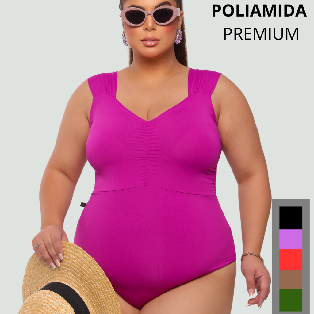 Maiô Feminino Praia Plus Size Suplex Poliamida Premium Body Comfortável Disfarça Barriga