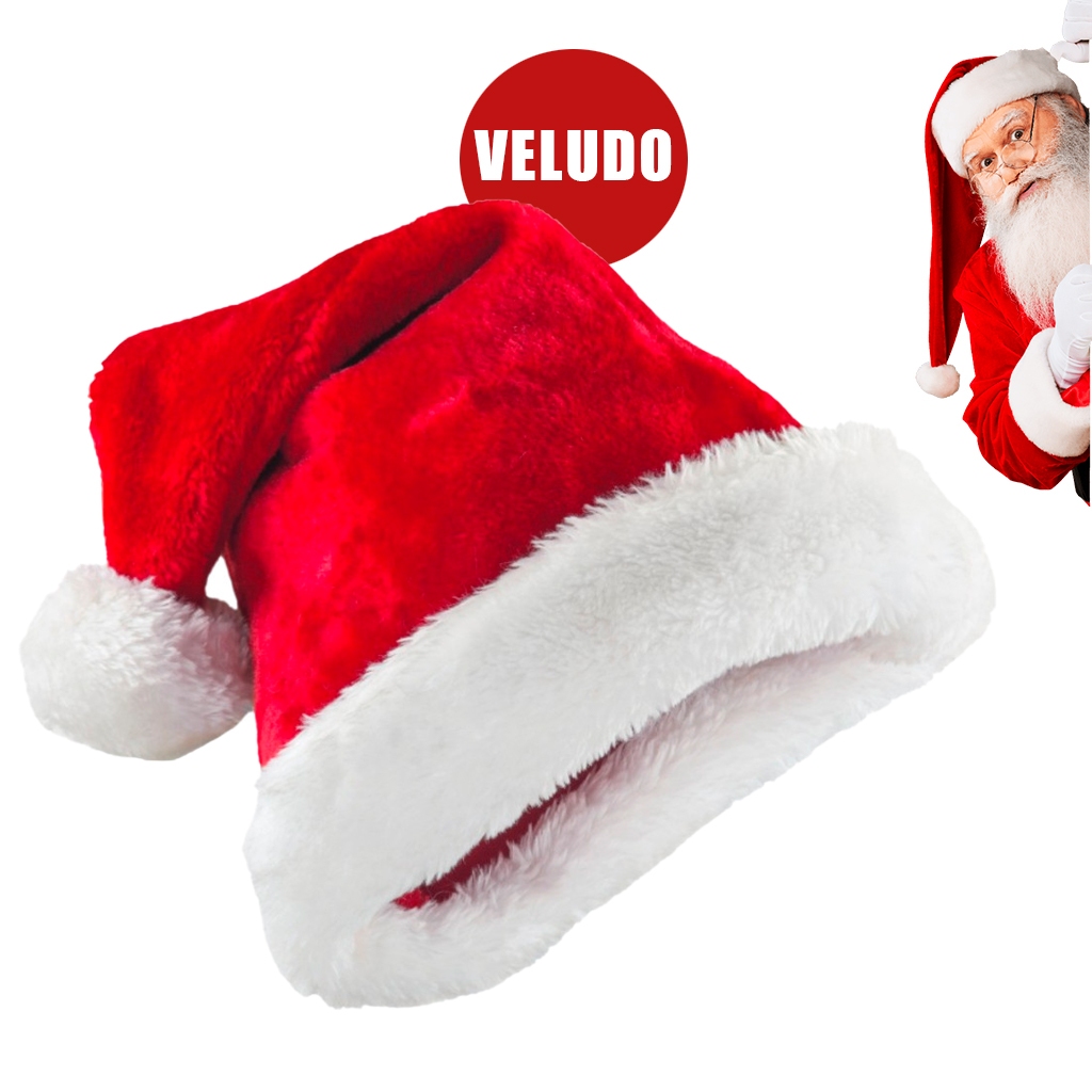 Kit Gorro Papai Noel Veludo Vermelho 40cm Touca Natal Elegância Premium