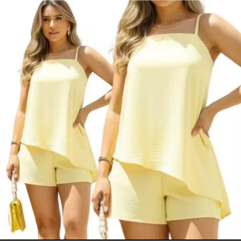 conjuntos femininos asimetricos shorts e blusa regulavel varias cores disponiveis tamanhos M G e GG
