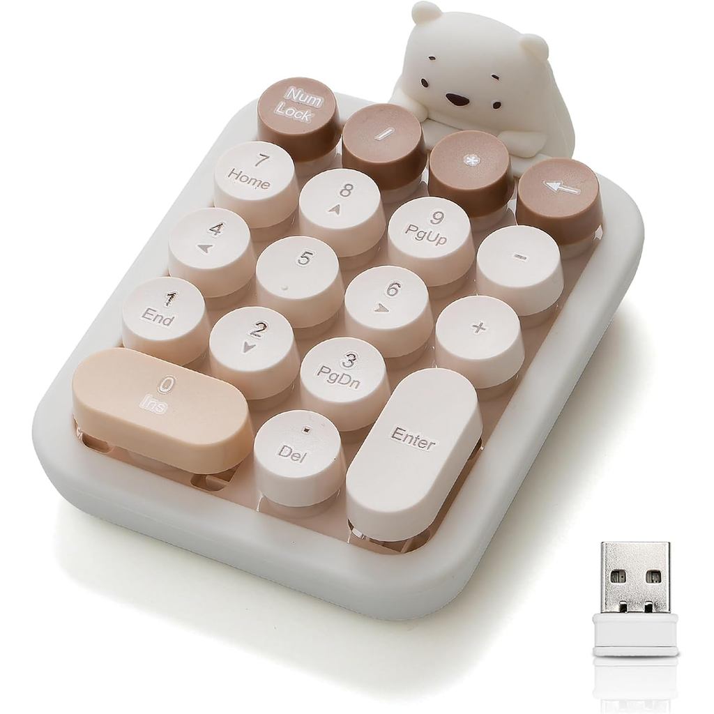 Lindo teclado numérico sem fio com urso de silicone, teclas redondas coloridas, conexão sem fio USB