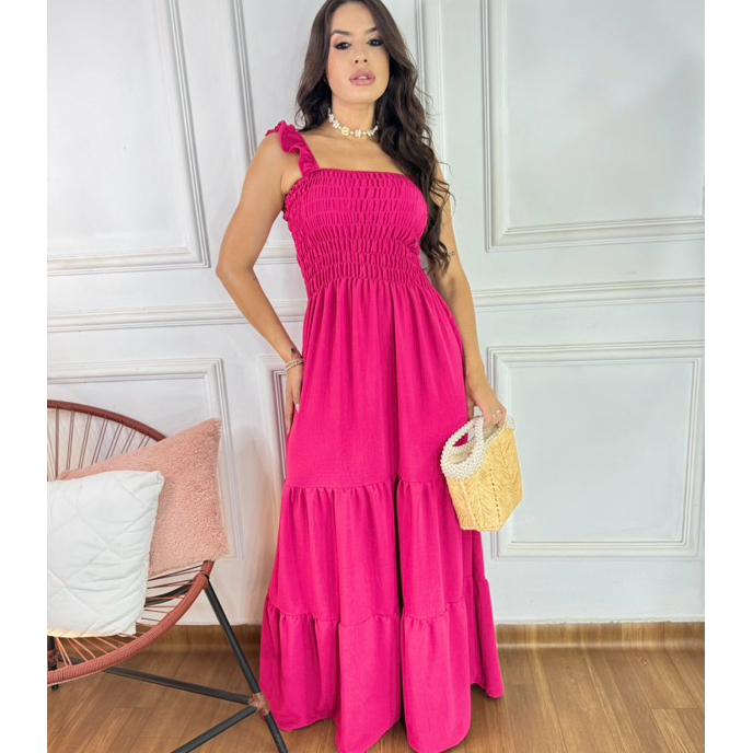 Vestido Longo Feminino Três Marias com Alça e Ba